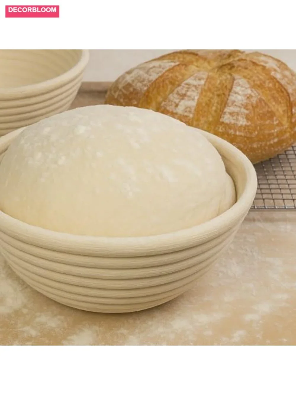 Handmade Rattan Bread Proofing Basket with Liner - 10 Inch Banneton for Baking